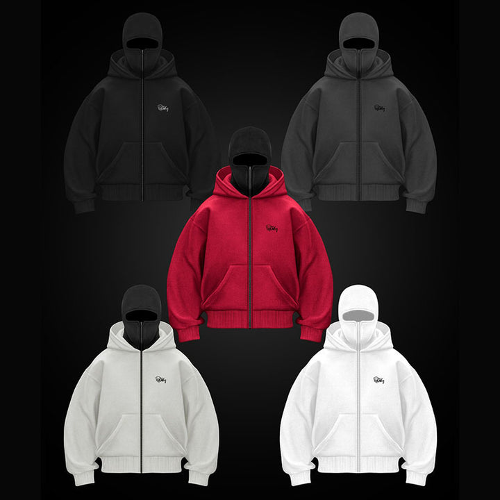 Women's hoodie sweatshirt with integrated face protection and practical zip pockets Lune London
