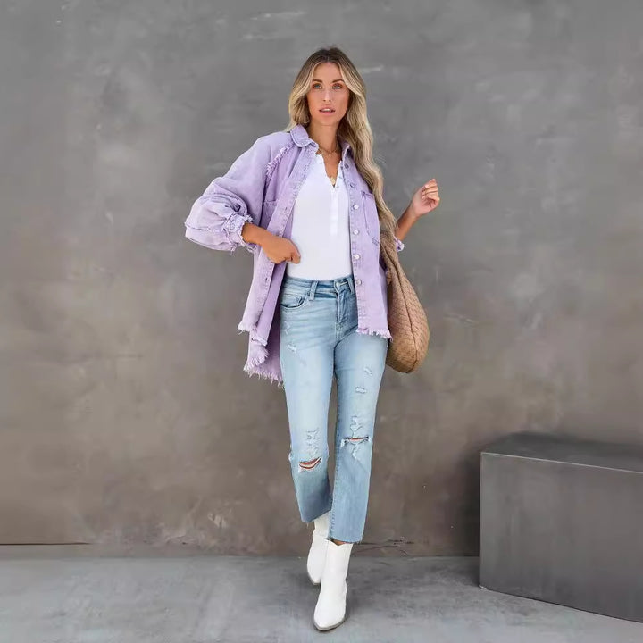 Oversized denim shirt for women with fringes Chic & Stil