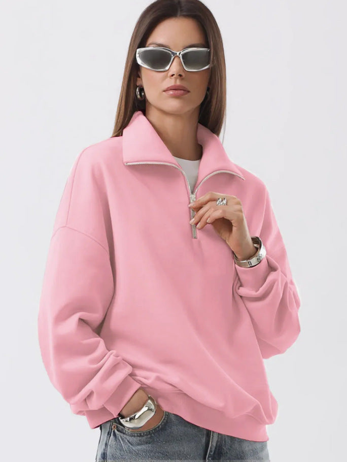 Sporty high collar sweater for women with short zipper Lune London
