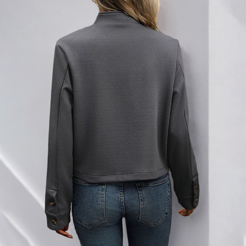 Ladies modern cardigan with structured pattern and button closure Lune London