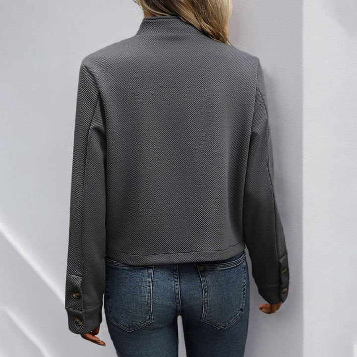Ladies modern cardigan with structured pattern and button closure Lune London