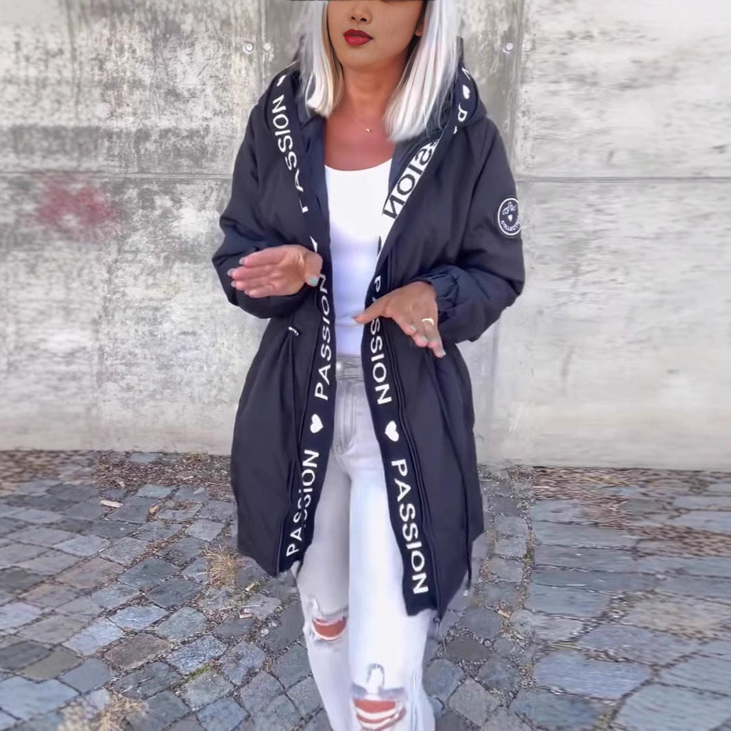 Ladies casual hooded jacket with contrasting inscriptions Lune London