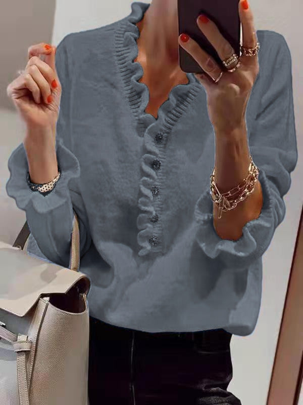 Blouse pour femmes avec un design de volants fluides et patte de boutonnage Chic & Stil