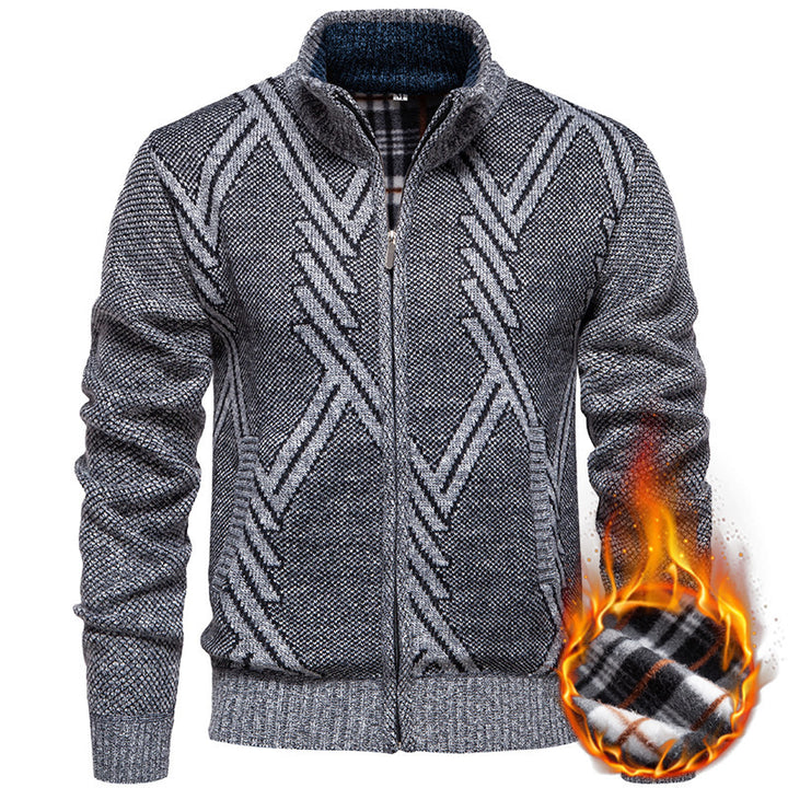 Knitted jacket for men with textured cable pattern and practical pockets Lune London