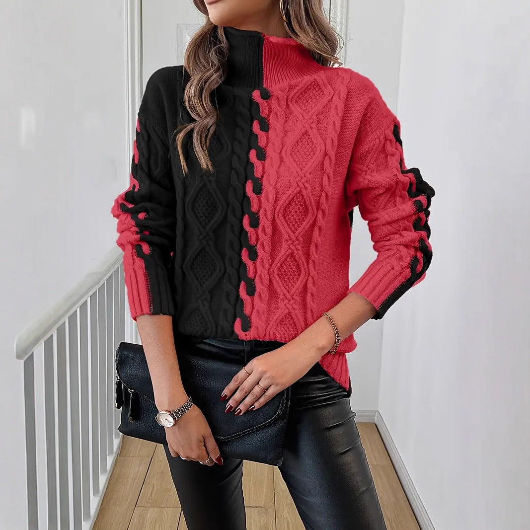 Pull en tricot pour femmes avec un changement de couleur élégant et un design en câble Chic & Stil