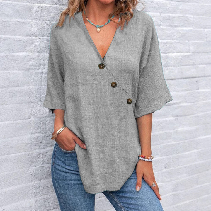 Viscose tunic for women with asymmetrical cut and unique button details Lune London