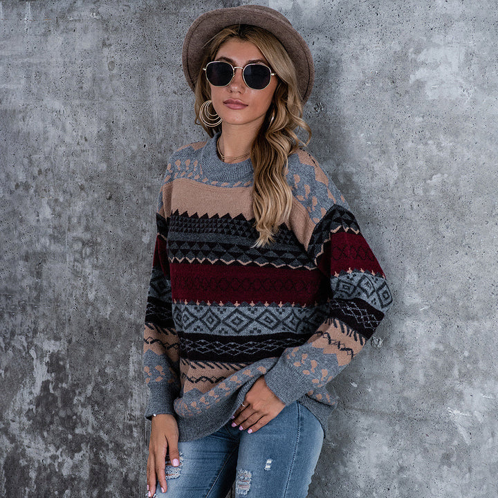 Thick knit sweater for women with graphic pattern and casual cut Lune London
