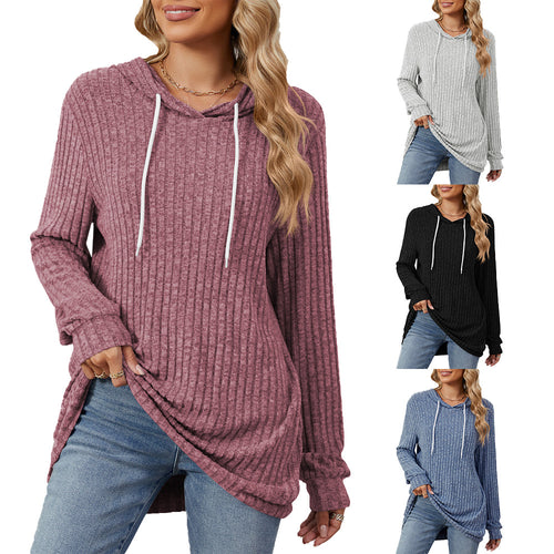 Long hoodie for women casual with ribbed structure and side slits Lune London