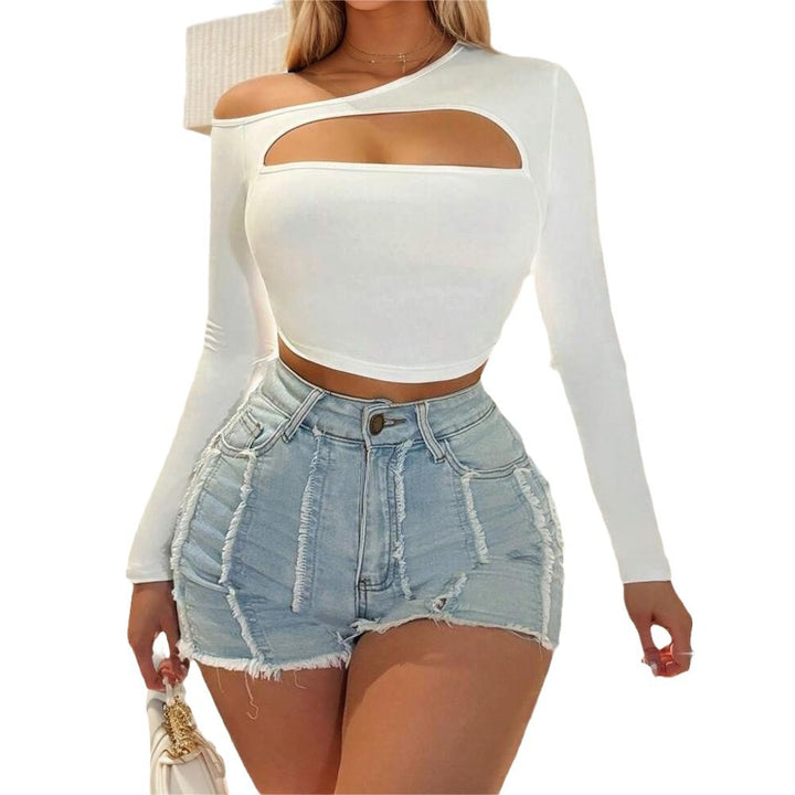 Asymmetrical long sleeve top for women with cutouts Chic & Stil