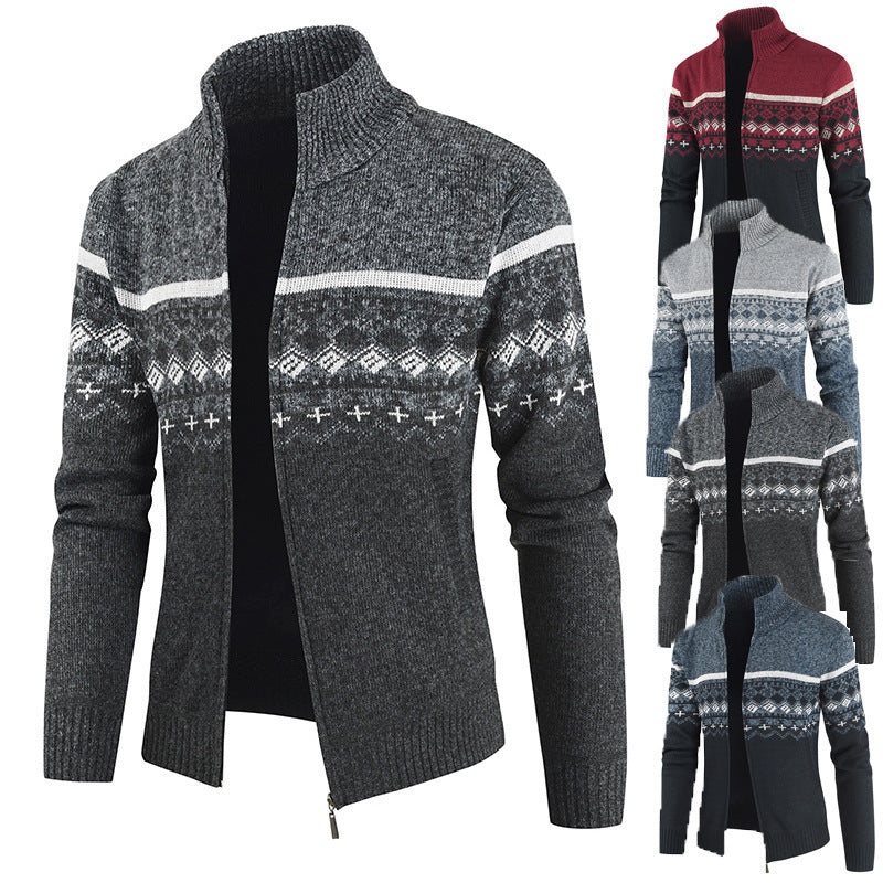Trendy knitted jacket for men with high collar and graphic pattern Lune London