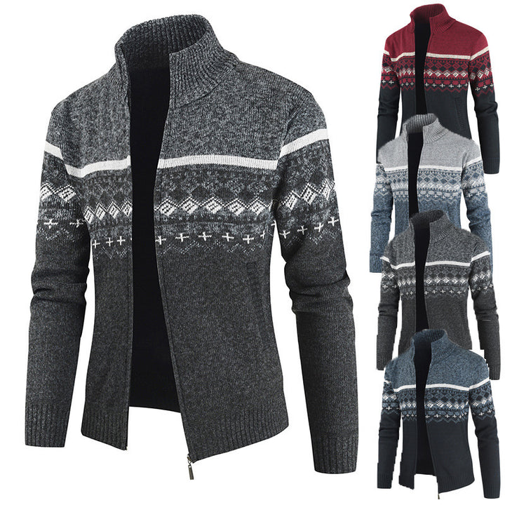 Trendy knitted jacket for men with high collar and graphic pattern Lune London