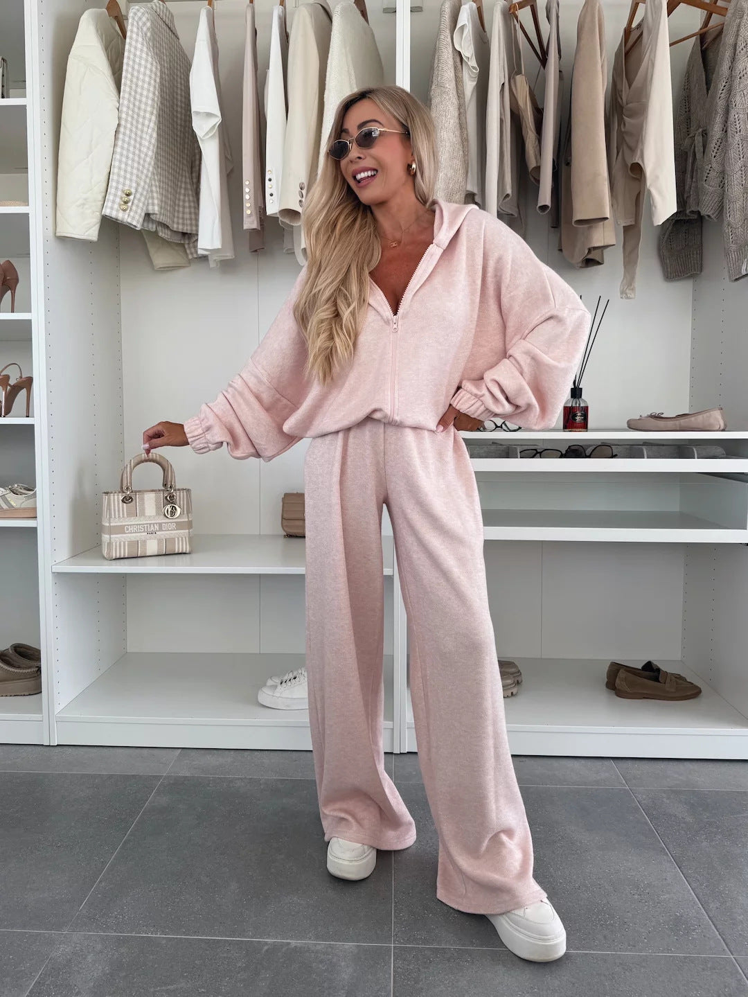 Women's Loungewear Suit Made Of Soft Fleece with Hood and Loose Fit Lune London