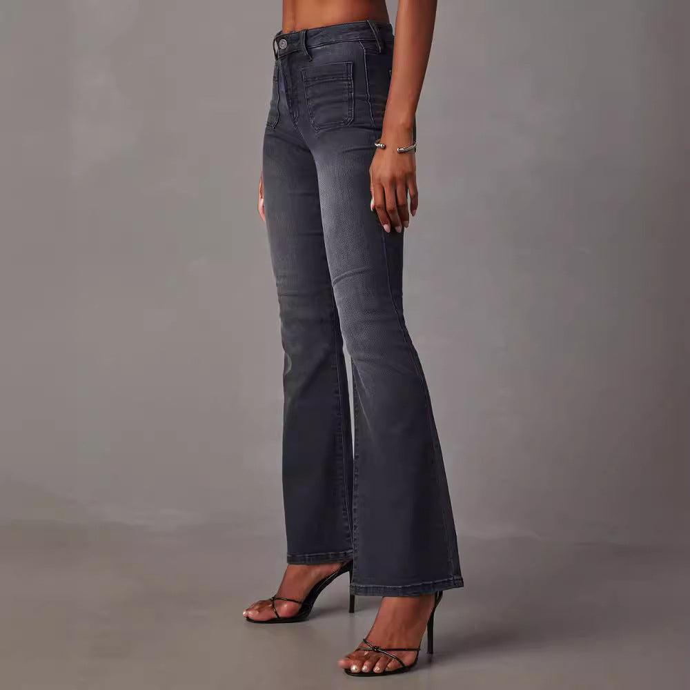 Women Flared Jeans with High Waist and Textured Denim Lune London