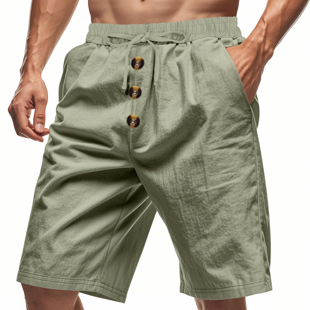 Shorts d'été légers pour hommes avec taille élastique et détails de bouton pratiques Lune London