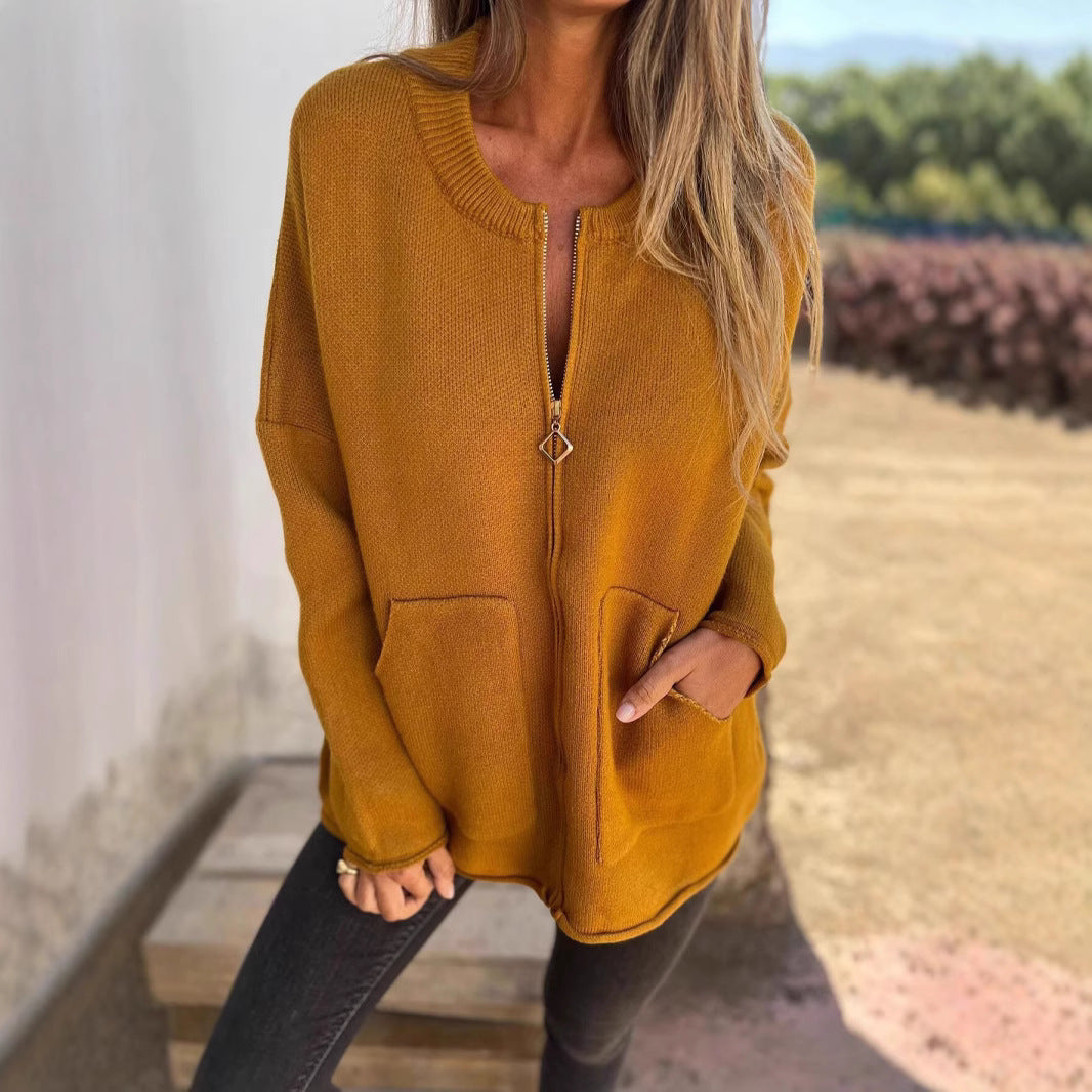 Women casual knit sweater with hidden zipper Lune London