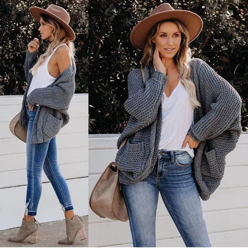 Women chunky knit cardigan with open pockets and relaxed fit Lune Londonl