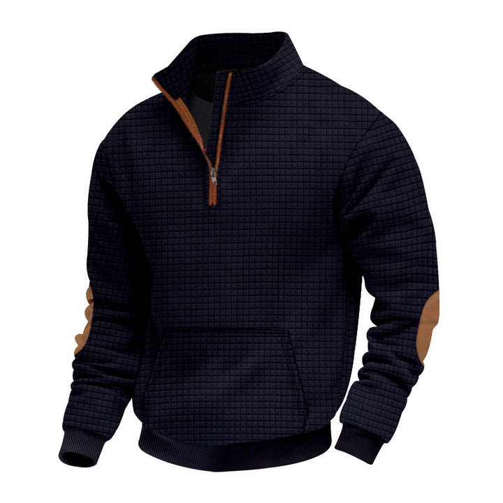 Sporty fleece pullover for men with half-zip and stylish elbow patches Lune London