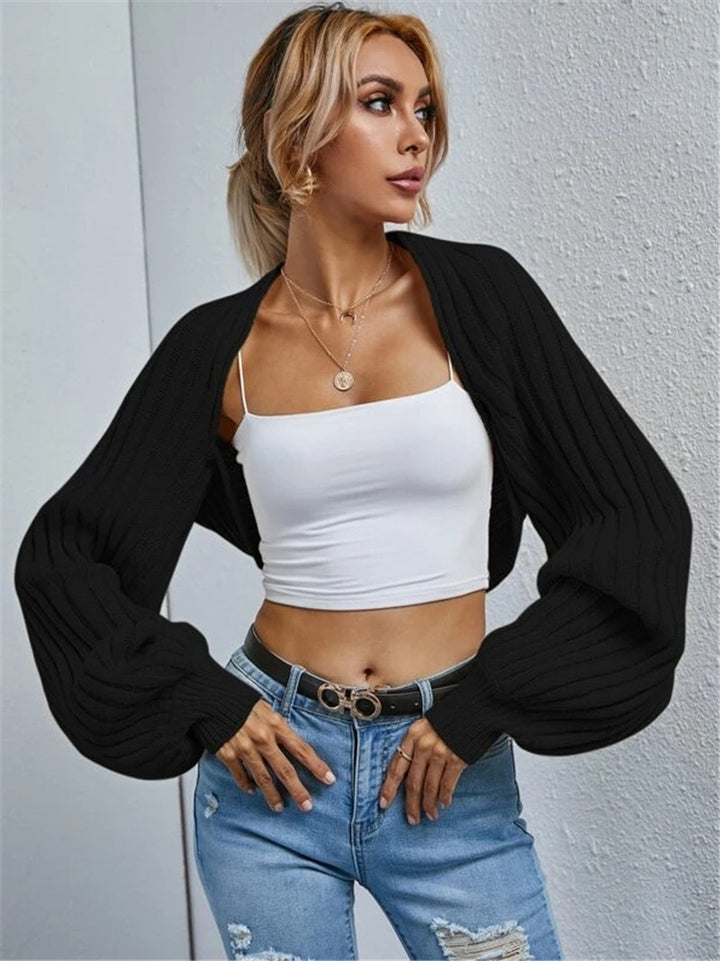 Casual knit jacket for women with oversized sleeves and a fine ribbed pattern Lune London