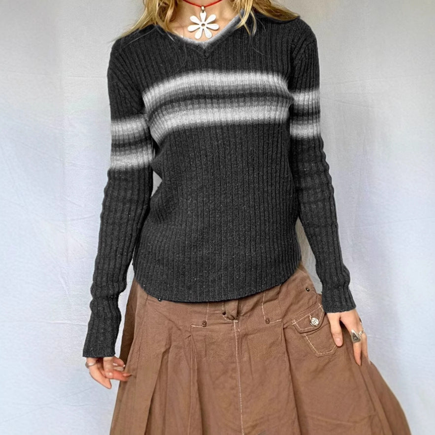 Ribbed pullover for women with modern stripes Lune London