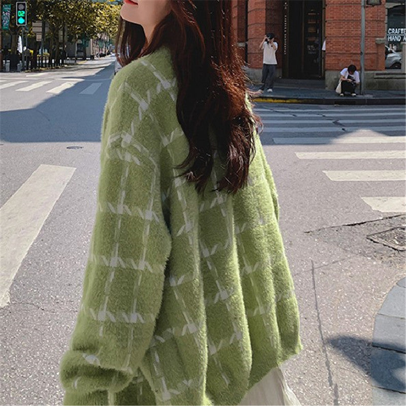 Women plaid cardigan comfortable with relaxed fit and applied pockets Lune London