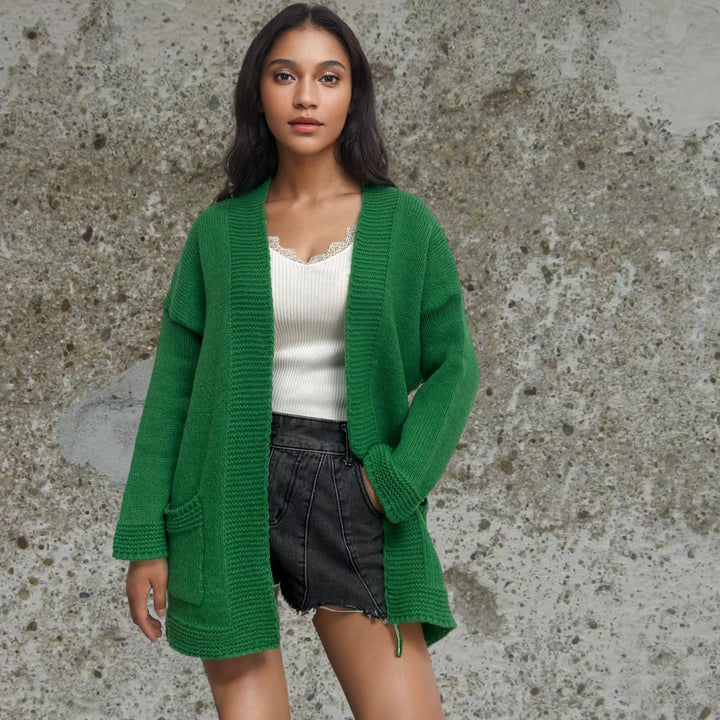 Ladies Large Knit Cardigan with large pockets and open design Lune London