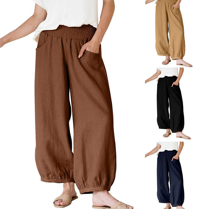 Summer wide-leg pants for women with elastic waistband and practical pockets Lune London