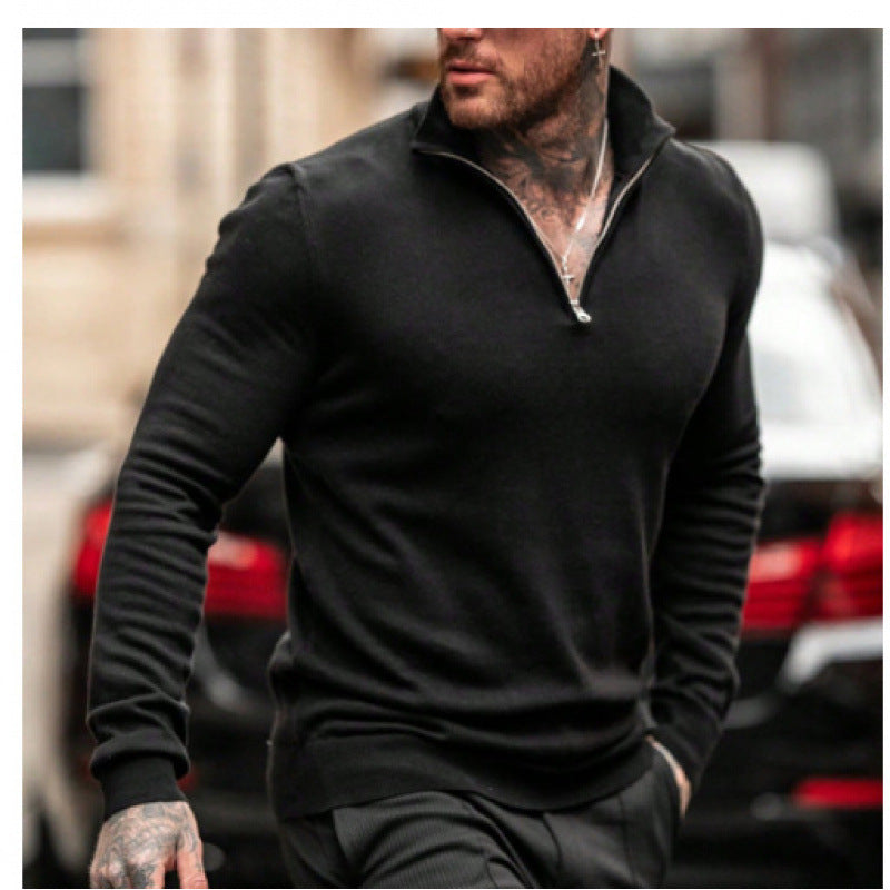 Men's turtleneck sweater with short zip and fine texture Lune London