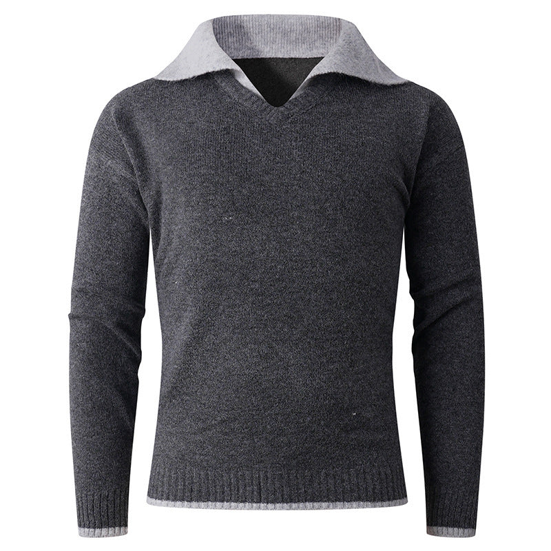 Pull-over V élégant hommes avec col de chemise glissant et texture de haute qualité Lune London