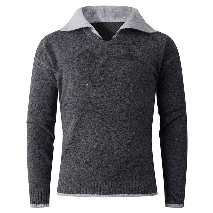 Pull-over V élégant hommes avec col de chemise glissant et texture de haute qualité Lune London