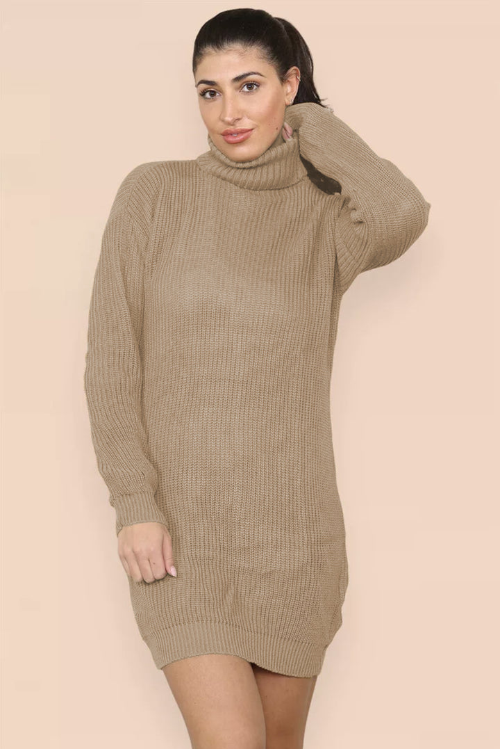 Women’s knit dress with high collar and structured knit pattern Lune London