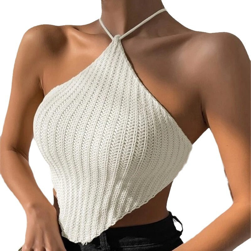 Women crochet crop-top with asymmetrical design Lune London