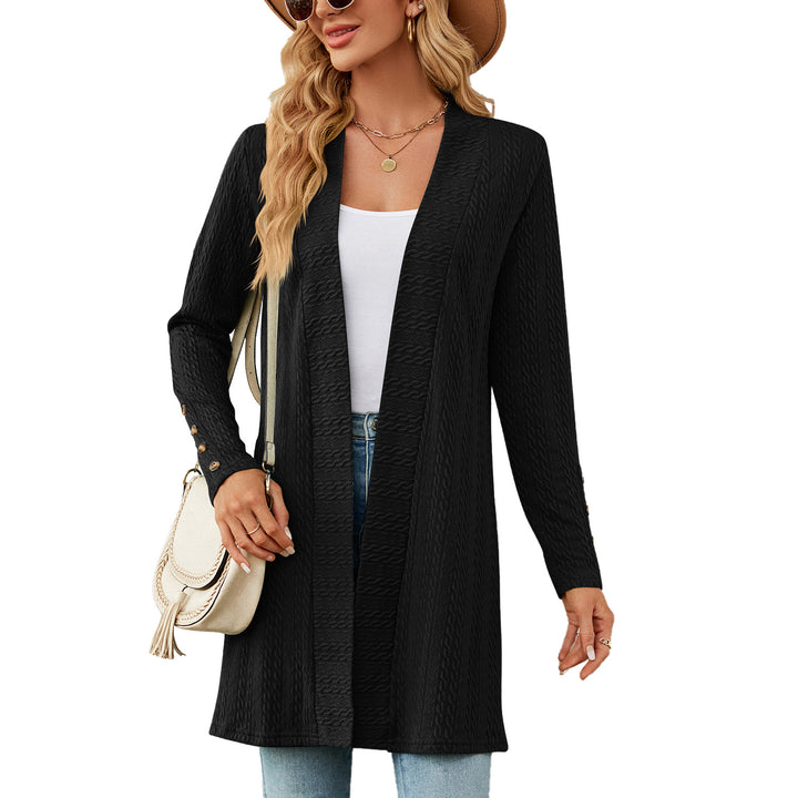 Ladies' knitted coat with trendy braid pattern and elegant button details Lune London