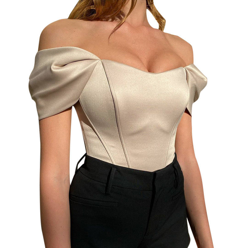 Ladies Satin Off-Shoulder Corset Bodysuit Lune London