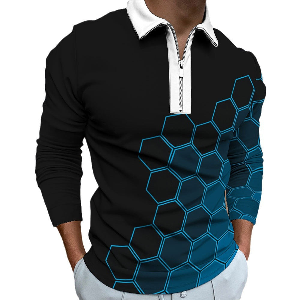 Men's polo shirt with a modern honeycomb pattern and a contrasting zipper Lune London