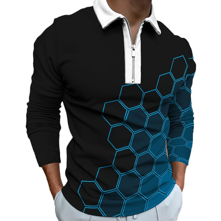 Men's polo shirt with a modern honeycomb pattern and a contrasting zipper Lune London