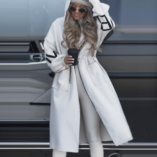 Women Fashionable Long Coat with Hood and Pockets Lune London