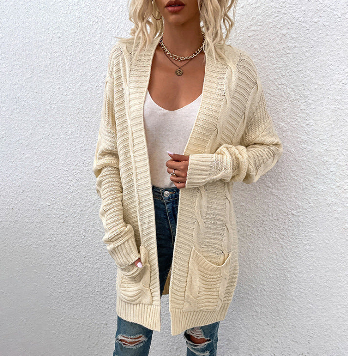 Ladies Chunky Knit Cardigan with casual design and practical pockets Lune London
