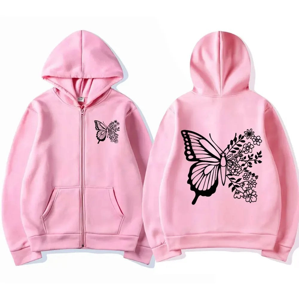 Haut à capuche pour femmes avec motif de papillon floral et poche kangourou pratique Chic & Stil