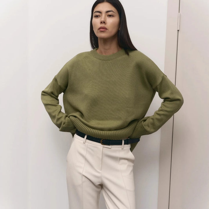 Casual knitted sweater for women with an innovative cut and wide sleeves Lune London