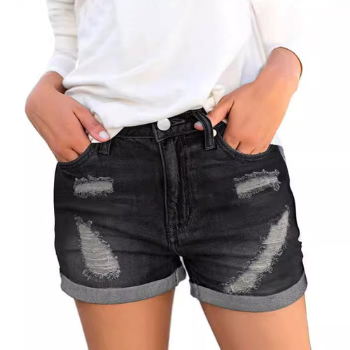 Women's denim shorts with trendy tear details and casual fit Lune London