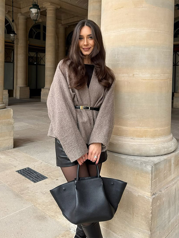 Oversized wool coat for women with belt and wide sleeves Lune London