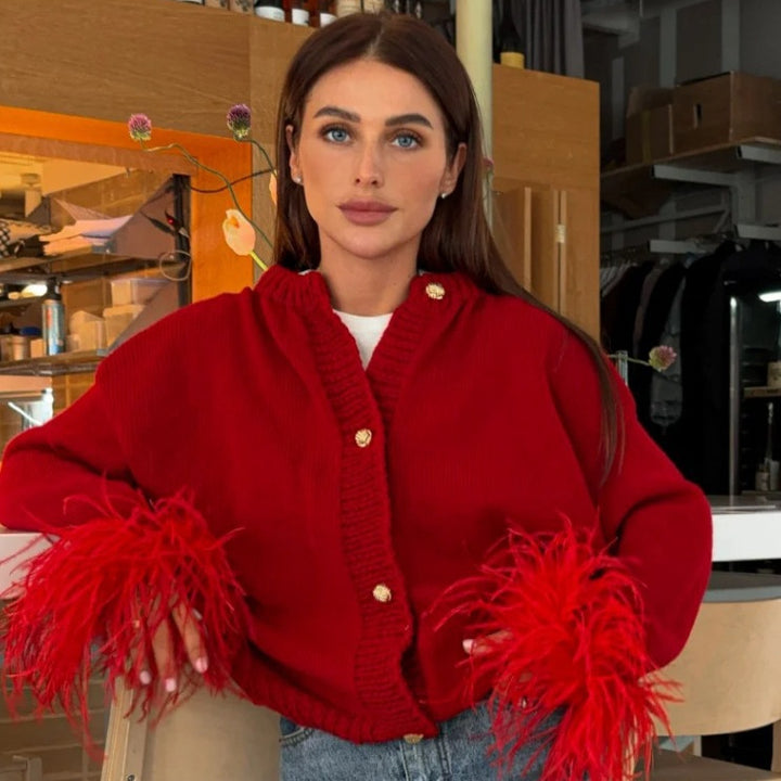 Casual knitted jacket for women with decorative fringes and high-quality buttons Lune London