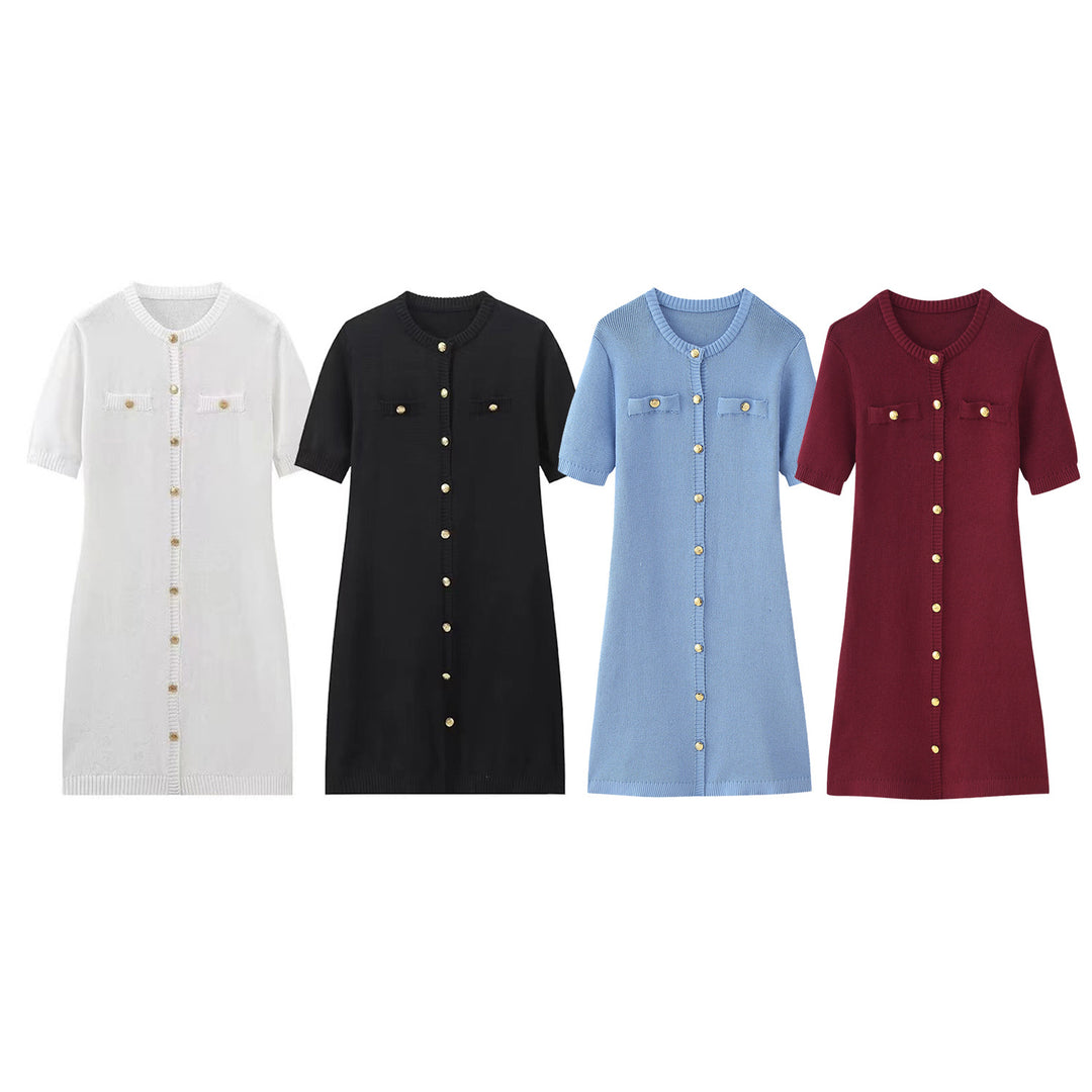 Women's knitted dress with short sleeves and button placket Lune London