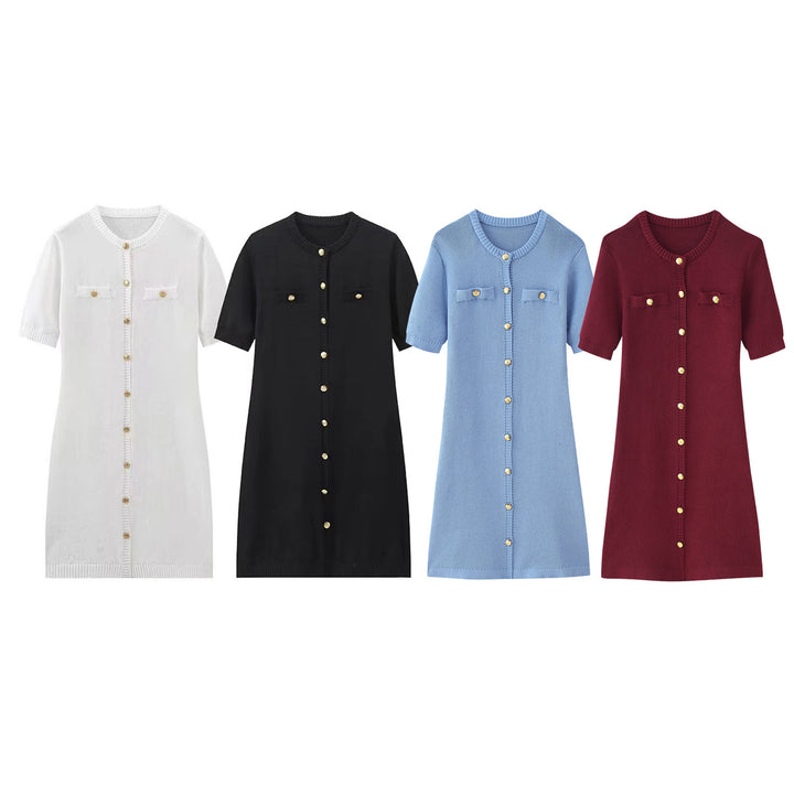 Women's knitted dress with short sleeves and button placket Lune London