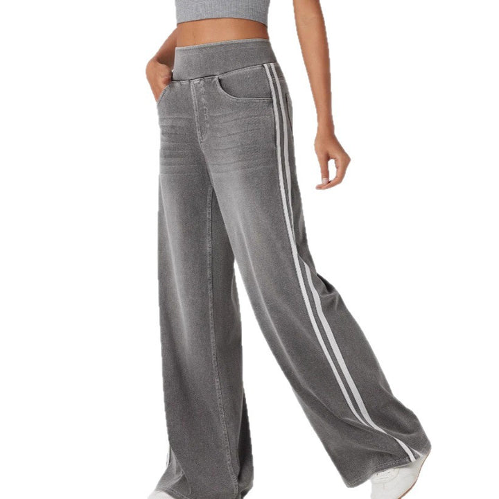 Wide denim pants for women with side stripe and high waist Lune London