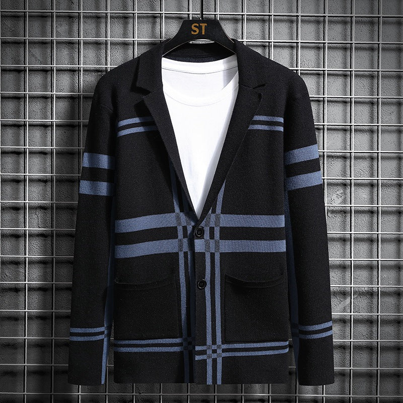 Fashion knit jacket for men with a unique plaid pattern Lune London
