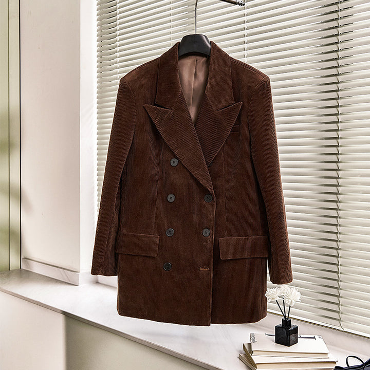 Blazer élégant en cord pour femmes avec double rangée de boutons et coupe classique Chic & Stil