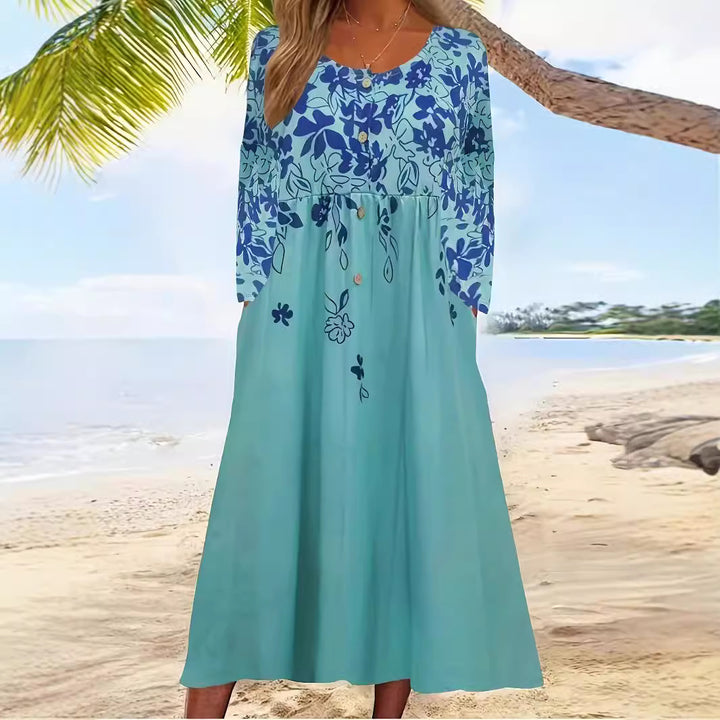 Maxi dress for women with floral design and stylish button details Lune London