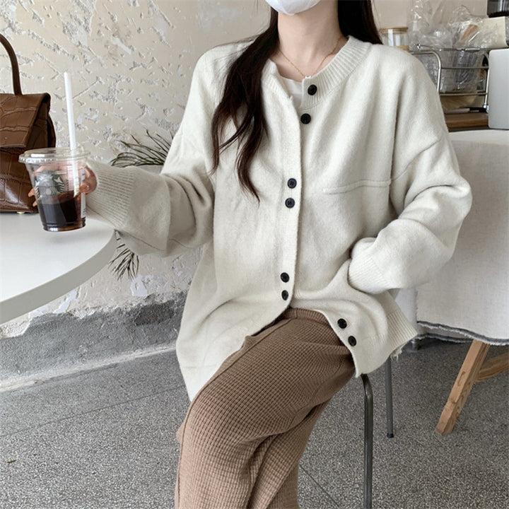 Ladies casual knitted cardigan with a fine texture and practical button details Lune London
