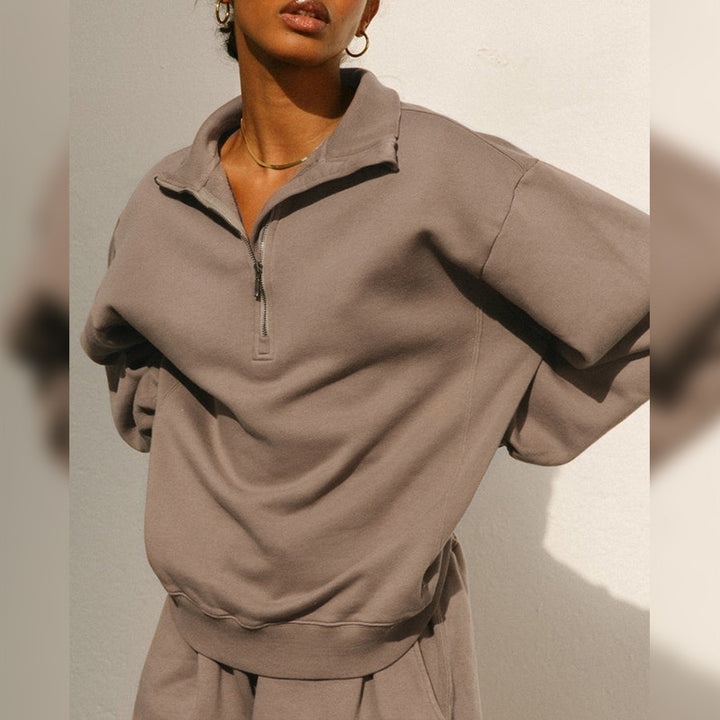 Pull-over zippé décontracté pour femmes avec col montant et coupe large Lune London